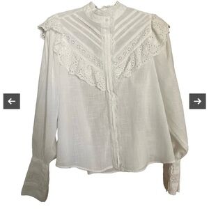 Free people hit the road eyelet bib Ruffled Blouse long sleeve